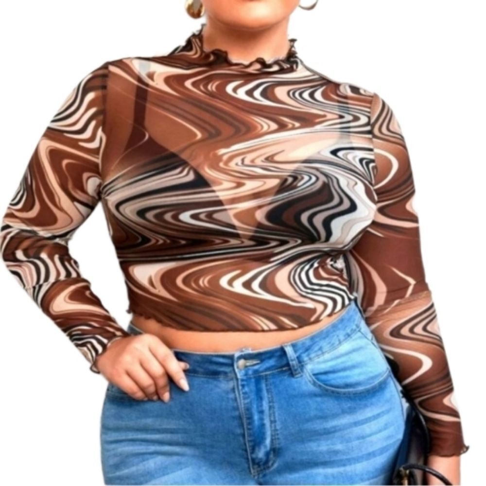 Women's ANIMAL Print Sheer Crop Blouse Size 3x
